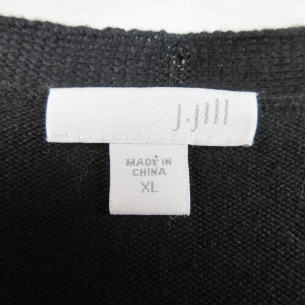 J. Jill Floral Knit Cardigan Size XL Intarsia Black and Cream - Picture 4 of 10